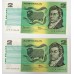 AUSTRALIA 1985 . TWO 2 DOLLAR BANKNOTES . JOHNSTON/FRASER . CONSECUTIVE FOUR